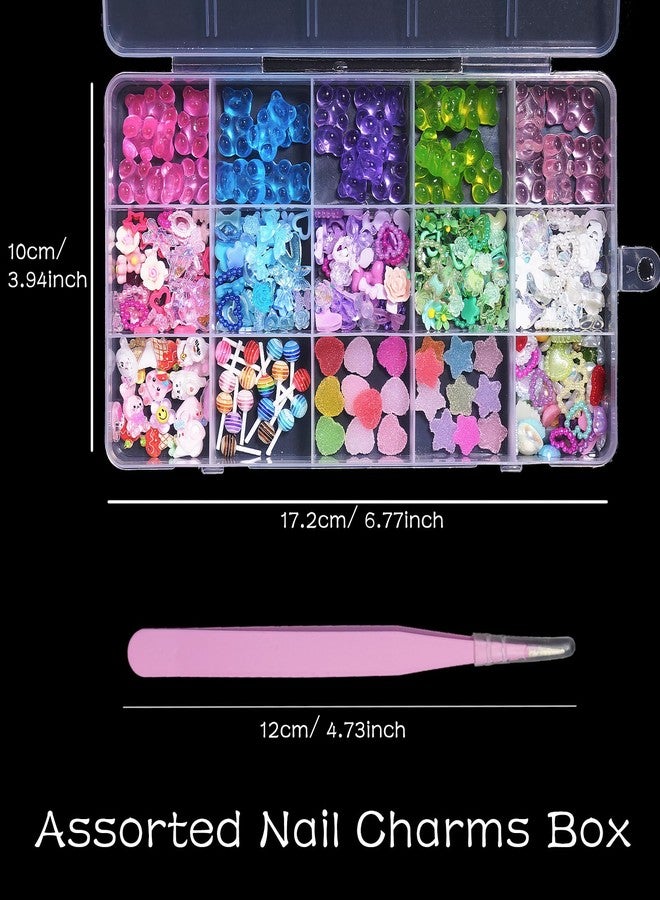 CESUSME 3D Bear Candy Nail Charms, Assorted Color Lollipop Flower Butterfly Chams for Acrylic Nails, Cute Bow Heart Cartoon Nail Art Charms for Nail Art DIY Accessories - Image 2